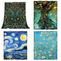 Morris Vintage Garden Forest Vine Flower The Starry Night Art Almond Blossom Tree Nature Popular Elves Flannel Blanket For Sofa