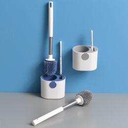 Ripasso da toilette in silicone con supporto a manico lungo le spazzole detergenti TPR rotonde per scarico a parete Accessori per il bagno WC montato