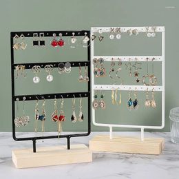 Storage Boxes Metal Jewelry Earring Rack Earrings Iron Stand Display Organizer Pendants Bracket Holder Wooden Base