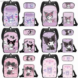 Backpacks 3 pieces Kawaii Kuromi large capacity backpack Cinnamon Square bag for children boys and girls school bag travel laptop Mochilas Y240411