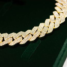 2024 Hip Hop Men Jewellery 925 Silver 18k Gold Plated 15mm 3 Rows Iced Vvs Moissanite Cuban Link Chains