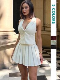 Skirts 2024 Short Skirt Women Sexy Holiday Party Beach Cove-Up High Waist Solid Bodycon Pleated Mini Slim Sets