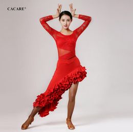 Latin Dance Skirt Latin Dance Costume Fringe Salsa Tango Dance 3 Colors D0105 Irregular Ruffled Hem1289116