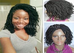 selling 1b natural black Colour short afro kinky tips synthetic braided wigs africa americans1954035