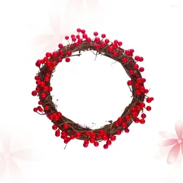Decorative Flowers Red Beaded Berry Garland Christmas Decoration Ornament Greenery Fruit Bamboo Simulation Wreath Artificial Ring
