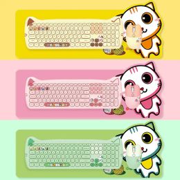 Combos Cut Cat 2.4G Wireless Ergonomics Keyboard Set Mixed Candy Colour Keycap Keyboard Mouse for Laptop PC Conjunto De Teclado E Mouse