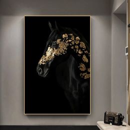 Modern Black and Gold Horse Posters and Print Picture Light luxury Animal Canvas Wall Art Painting for Living Room Office Decor