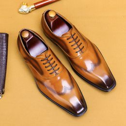 Luxury Men's Handmade Wingtip Oxford Shoes Black Brown Brogue Lace Up Calfskin Pointed Toe Leather Wedding Mens Dress Shoes