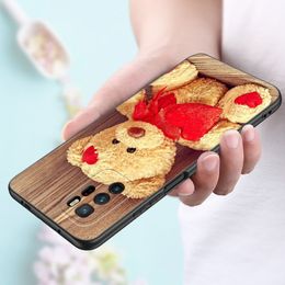 Cute Teddy Bear Phone Case For Xiaomi Redmi Note 7 8 9 10 Lite 11 11E 11T 12 Pro 11S 4G 10T 5G 8T 9S 10S Soft TPU Black Cover