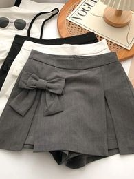 Skirts HOUZHOU Bow Kawaii Mini Skirt Women Summer High Waist Sweet Cute Preppy Style Korean Fashion Elegant Pleated Grey A-line