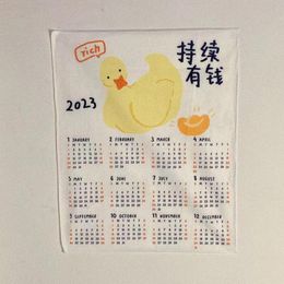 Bunny Printed Easy to Hang Decorative Wall Calendar 2023 New Year Party Backdrop Tapestry Hanging Calendar for Office