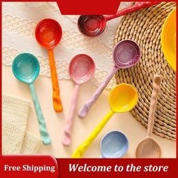 Spoons Colorful Ceramic Ladle High Quality Long Handle Tableware Solid Color Non-toxic And Tasteless Creativity Cutlery Spoon