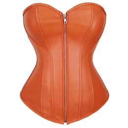Women Steampunk Faux Leather Corsets Gothic Zipper Front Corset Bustiers Sexy Lingerie Top Body Shaper Plus Size S-6XL Green Red