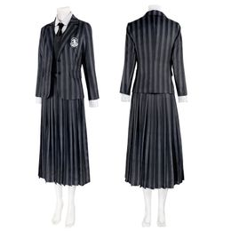 Wednesday Addams Cosplay Costumes Addams Wednesday School Uniform Jacket Vest Shirt Skirt for Kids Adult Halloween Outfit