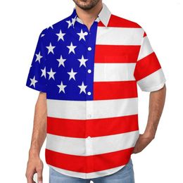 Men's Casual Shirts American Flag Beach Shirt Patriotic White Stars Print Hawaiian Man Vintage Blouses Short-Sleeved Graphic Clothes