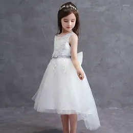 Girl Dresses White Children's Wedding Dress Princess Skirt Spring Clothing 2024 Vintage Sleeveless High Waisted Fluffy