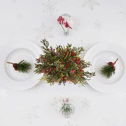 Christmas Rectangle Tablecloth Christmas White Snowflake Decor Waterproof Table Cloth Holiday Table Cover Party Dinner Decor