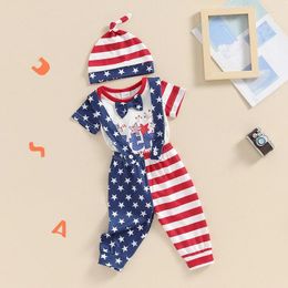 Clothing Sets My First 4th Of July Outfit Baby Boy Fourth Romper American Flag Overall Pants Knot Hat Clothes Set