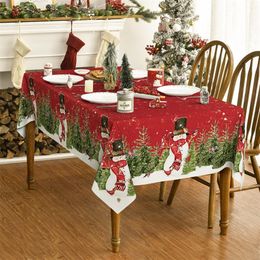 New Year Christmas Tablecloth Rectangle, Snowman Christmas Tree Tablecloth Holiday Tablecloth for Party Dinner Decoration