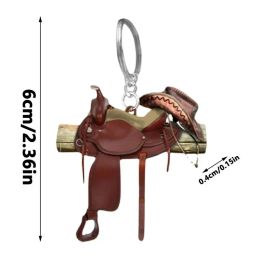 Horse Saddle Ornament Riding Horse Keychain Flat Acrylic Horse Lover Saddle Cowboy Cowgirl Car Rear View Mirror Accessories Car