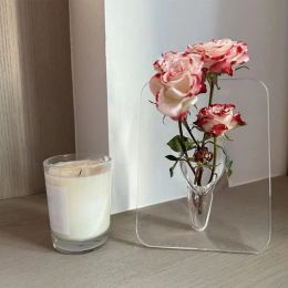 Flower Vase Nordic Style Aesthetics Elegant Ins Photo Frame Vase Decorative Acrylic Desktop Plant Holder Decor Living Room