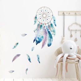 Dream Catcher Nets Fluttering Feathers Wall Stickers for Kids Baby Bedroom Home Living Room Decals Decor Art PVC Posters Mural