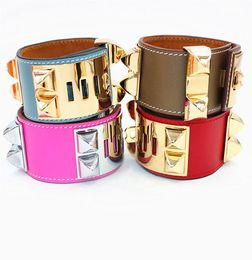 Top Quality Punk Bracelets Wide Smooth Genuine Leather Bracelets Bangles For Women Men H Bracelet Statement Jewelry YX0209380163