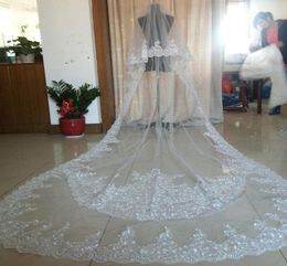 Custommade Stunning Beaded Wedding Veils 2016 Eifflebride with Embellished Lace Applique Edge Two Layer About 3 Meter Long Bridal6630418