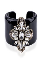 Bangle HAHATOTO Trendy Black Resin Inlaid Handmade Crystal Beaded Flower Statement Women Jewellery 32978402149