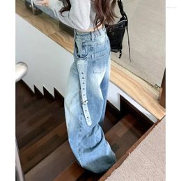 Women's Jeans Vintage Washed Bleached Loose Casual Women 2024 Autumn High Waist Distressed All Match Denim Wide Leg Pants