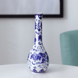 Chinese Blue and White Porcelain Vase Ceramic Flower Arrangement Container Home Decor Living Room Dining Table Hydroponic Vase