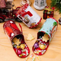 Gift Wrap Decorated Christmas Cookie Jar Tin Candy Box Tinplate Xmas Packaging Mailbox-shaped Packing