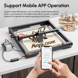 Algolaser Full Set Of Alpha 22W Laser Engraving Cutting Machine With Rotary Roller&Air pump Table 40*40cm Woodworking Engraver