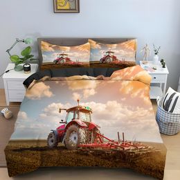 Tractor King Queen Duvet Cover Kids Car Excavating Machinery Bedding Set Farm Vehicle Tool Quilt Cover Polyester Comforter Cover