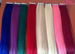 whole human hair tape in hair extensions Colour indian remy Hair Products pink red blue purple 5495766