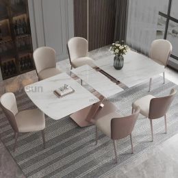 Modern Minimalist Folding Dining Tables With 12mm Thick Rock Slab Tabletop Round Corners Furniture Kitchen Table And 6 Chairs