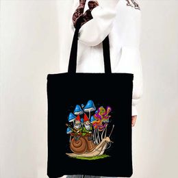 Funny Alien Space Astronaut Mushrooms Skull Forest Magic Psychedelic Rabbit Women Shopper Canvas Tote Bag Girl Shoulder Handbags