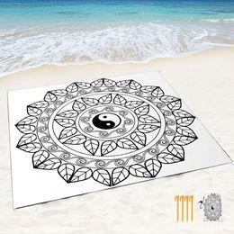 Boho Sand Proof Beach Blanket Sand Proof Mat with Corner Pockets and Mesh Bag for Beach,Travel,Camping,Black And White Mandala