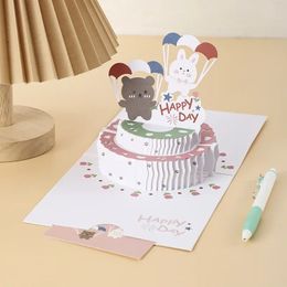 new 2024 Happy Birthday 3d Three-dimensional Folding Cake Cartoon Greeting Card Girl Birthday Greeting Cards Gift Card with Envelope1. 3D