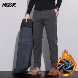 Men's Pants HIQOR Winter Fleece For Mens Classic Solid Colour Business Casual Trousers Men Thicken Warm Straight Pantalon Man