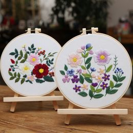 Easy Flower DIY Embroidery Kit for Beginner Pattern Printed Cross Stitch Hoop Set Needlework Sewing Art Craft Home Decor