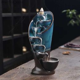 Arts and Crafts New Torch Desin With 20 Cones Waterfall Incense Burner Creative Home Decor Incense Holder Portable Ceramic Censer Handicrafts L49