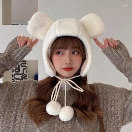 Berets 2024 Est Skullies & Beanies Cartoon Cute Bear Ear Novelty Hats Keep Warm Winter Outdppr Women Casual Plush Hat Scarf Set Caps