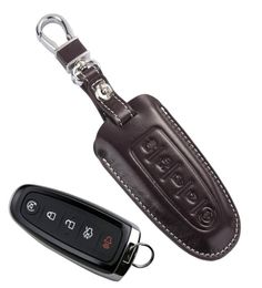 Leather Car Key FOB Cover For Ford Fusion Edge Explorer 2011 2012 Lincoln MKC 2013 MKS MKT Navigator Accessories Case Holder Chain2696652