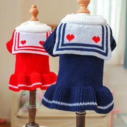 Dog Apparel Pet Sweater Clothes Autumn Winter Warm Wool Clothing Love Navy Skirt Puppy Jumper