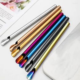 Drinking Straws 304 Stainless Steel Ice Scoop Long Handle Bubble Milk Tea Straw Spoon 3pc/lot