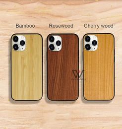 Wooden Phone Cover Cases Natural Walnut Rose Wood Ultra Slim TPU Covers Case Top Custom logo pattern For iPhone 11 12 13 14 P3585763