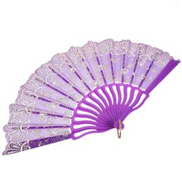 Decorative Figurines Handheld Fan Small Flower Rose Lace Cheongsam Fans For Adults Purple Vintage Folding Miss