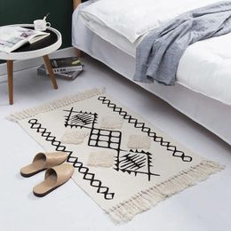 Bath Mats Cotton Area Rug With Tassel Boho Rugs Carpet Hand Woven Bohemian Mat Throw Runner For Bathroom Living Room Bedroom