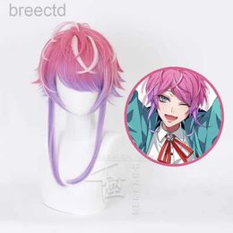 Anime Costumes Anime Hypnosis Mic Amemura Ramuda Cosplay Wig Pink And Purple Mixed hair Heat Resistant Synthetic Halloween Party 240411